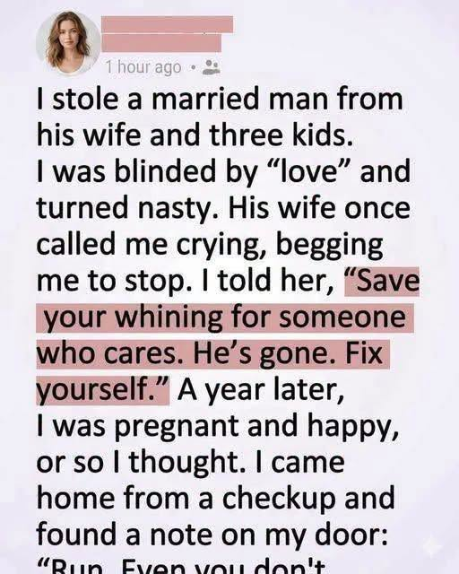 She Stole a Married Man From His Wife and Three Kids, But a Year Later, She Found a Note That Changed Everything image